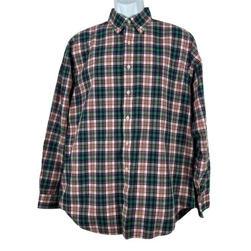Ralph Lauren Men Casual Shirt Plaid Green Buttons Down Sz 16 1/2 34/45